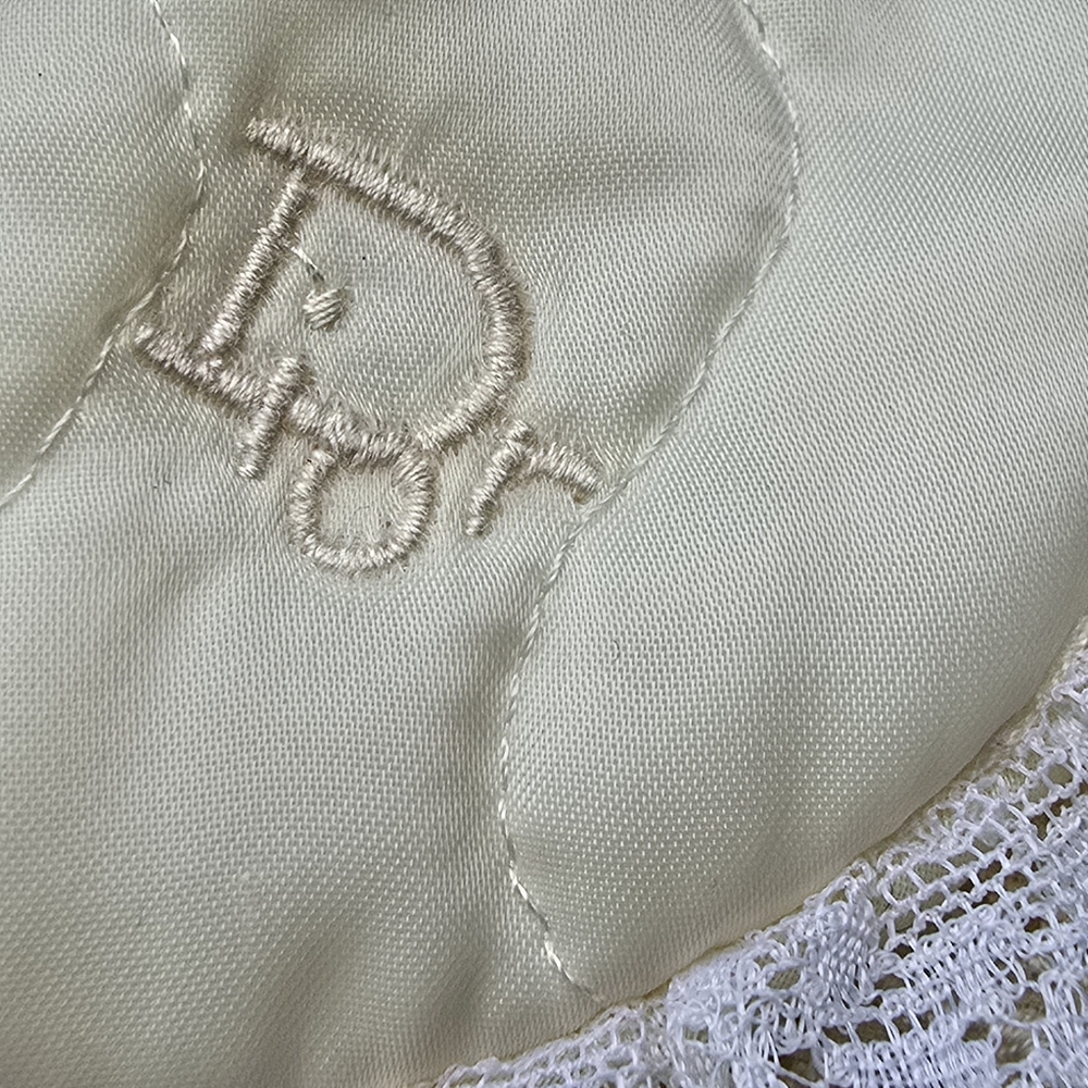 1980s Christian Dior Quilted Bed Jacket Lingerie Size Medium Ivory Lace Vintage, - Picture 9 of 16